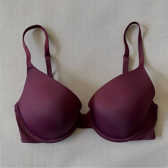 Victoria’s Secret PINK Deep Burgundy Purple Wear Everywhere Push-Up Bra Size 32D - Picture 4 of 4